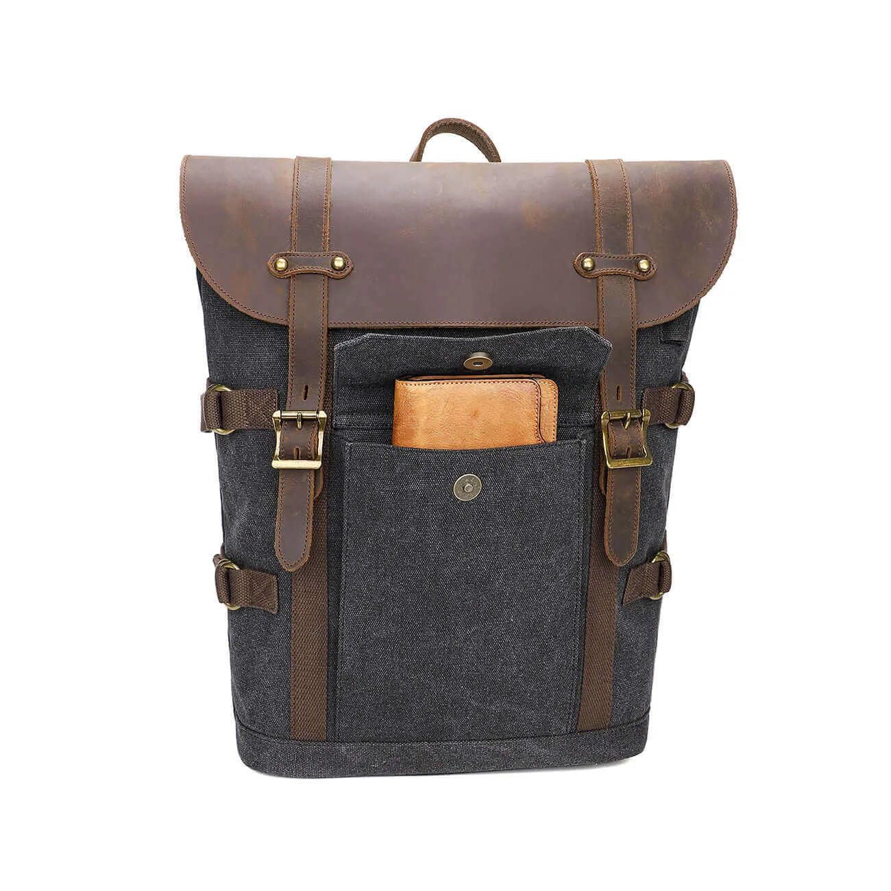 Rugged Crazy Horse Leather & Canvas Laptop Backpack - Fits 15.6" Laptop 22L