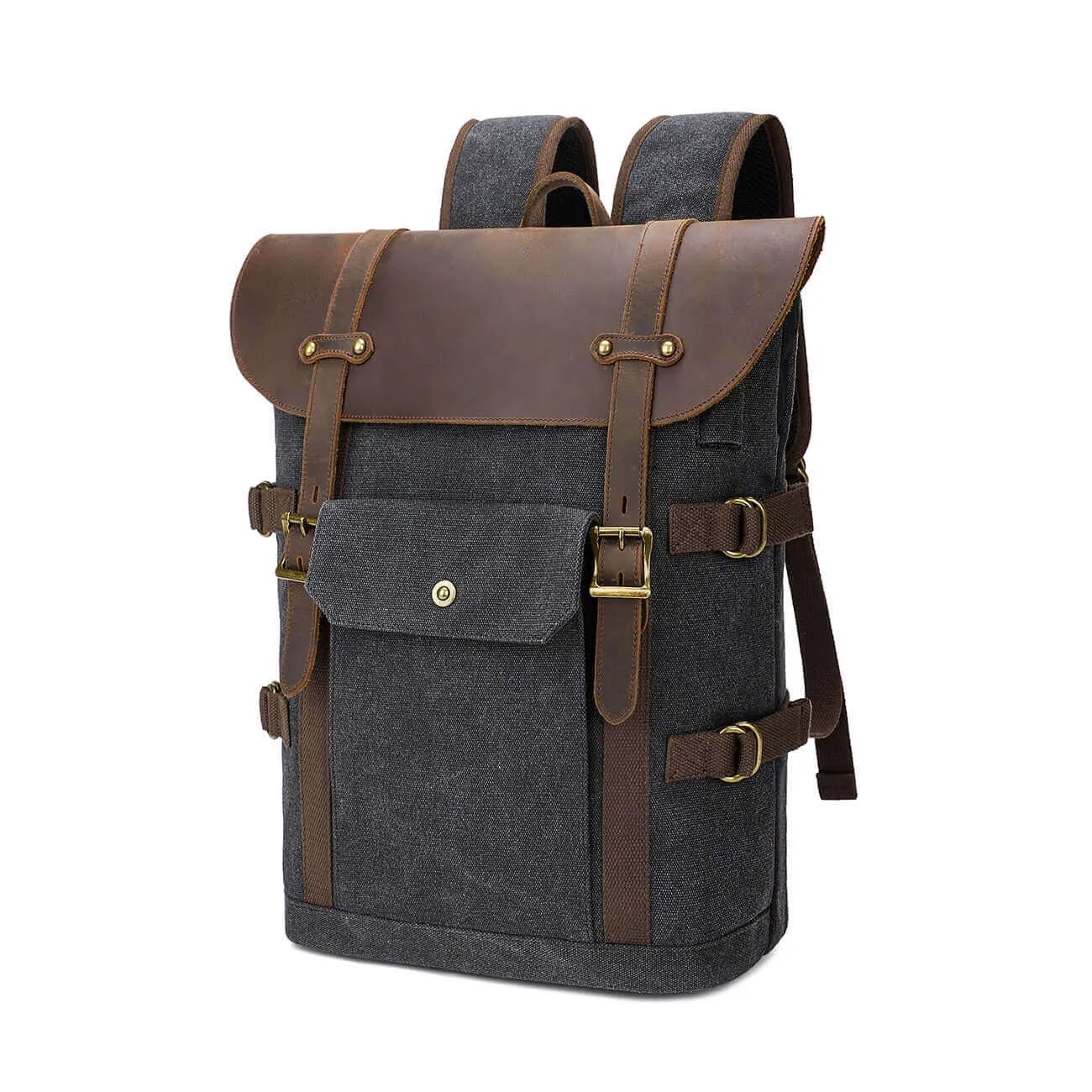 Rugged Crazy Horse Leather & Canvas Laptop Backpack - Fits 15.6" Laptop 22L