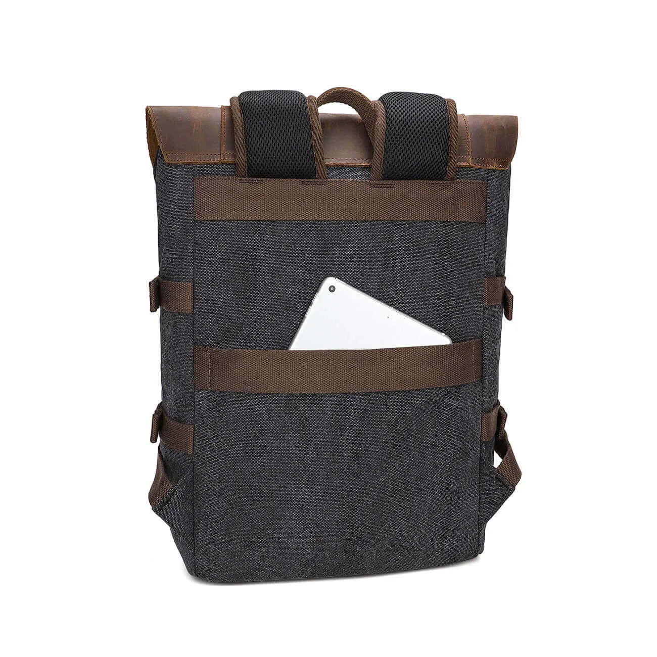 Rugged Crazy Horse Leather & Canvas Laptop Backpack - Fits 15.6" Laptop 22L