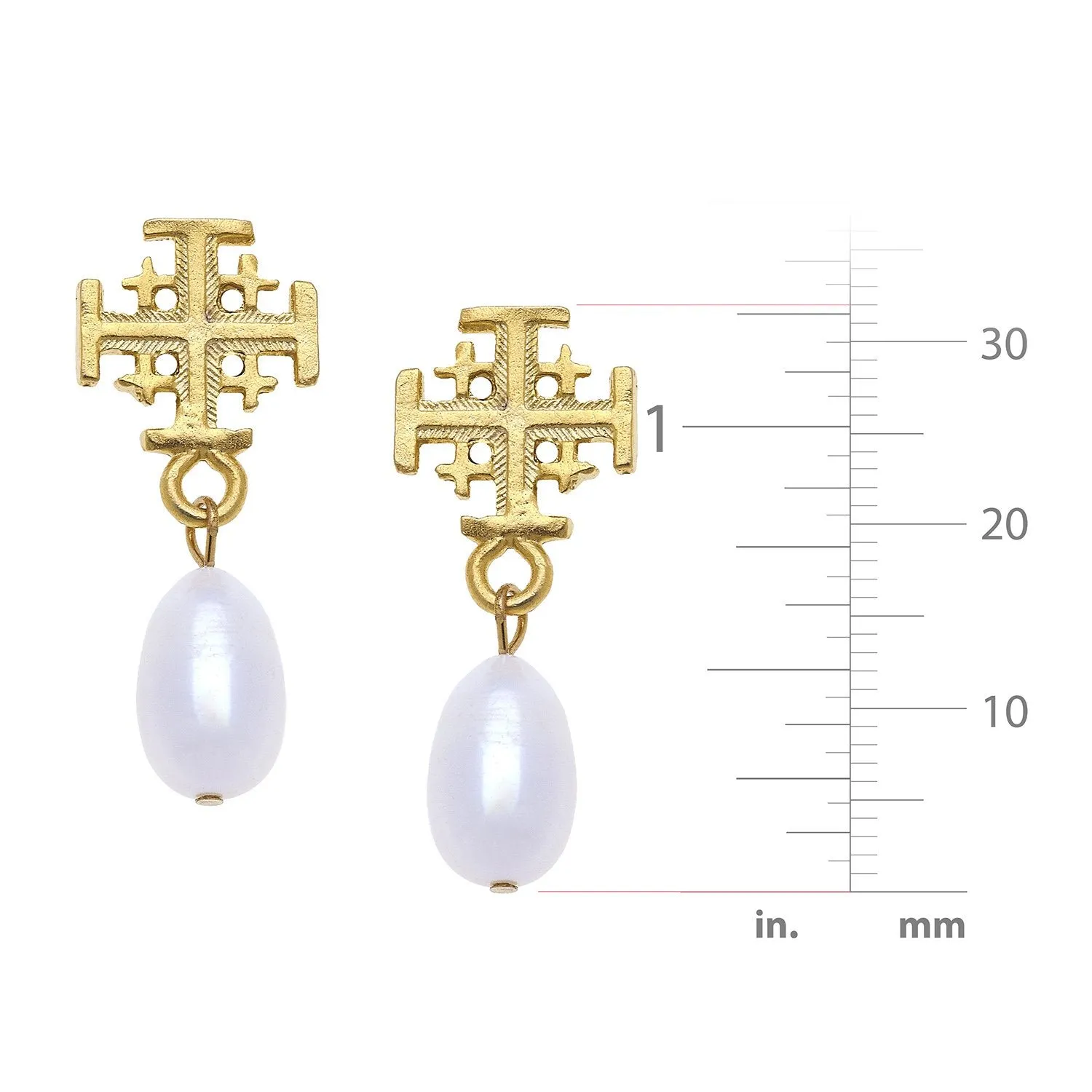 Susan Shaw Dainty Cross Drop Pearl Earrings