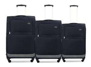 THE CLOWNFISH Combo of 3 Sydney Luggage Polyester Soft Case Suitcases Varied Sizes Four Wheel Trolley Bags - Navy Blue (56 cm, 67 cm, 78 cm)