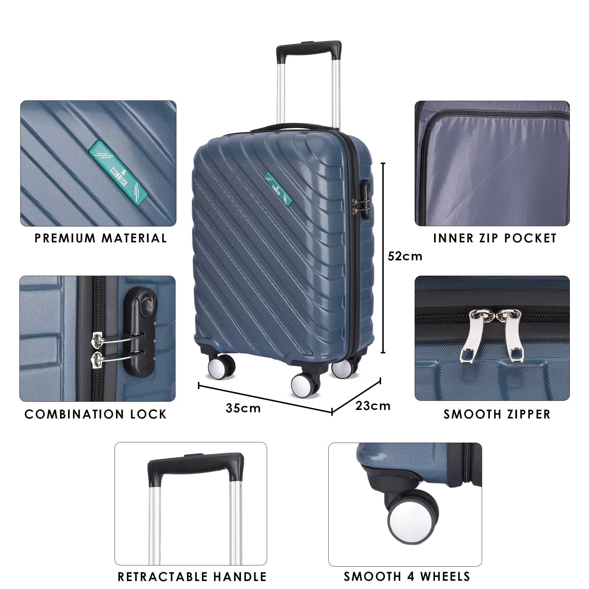 THE CLOWNFISH Wanderwheels Series Luggage ABS Hard Case Suitcase Eight Wheel Trolley Bag- Light Navy Blue (52 cm- 20.5 inch)