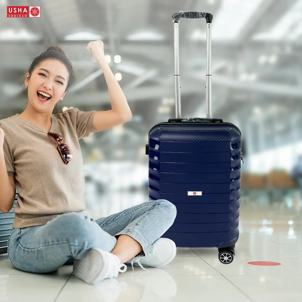 USHA SHRIRAM Polypropylene (Check-in Bag) 24 inch Luggage Bag (65cm) |Trolley Suitcase for Travel | Travel Luggage for Men Women |360 Wheel | Travel Bags for Luggage Trolley Carry On Suitcase (Blue)