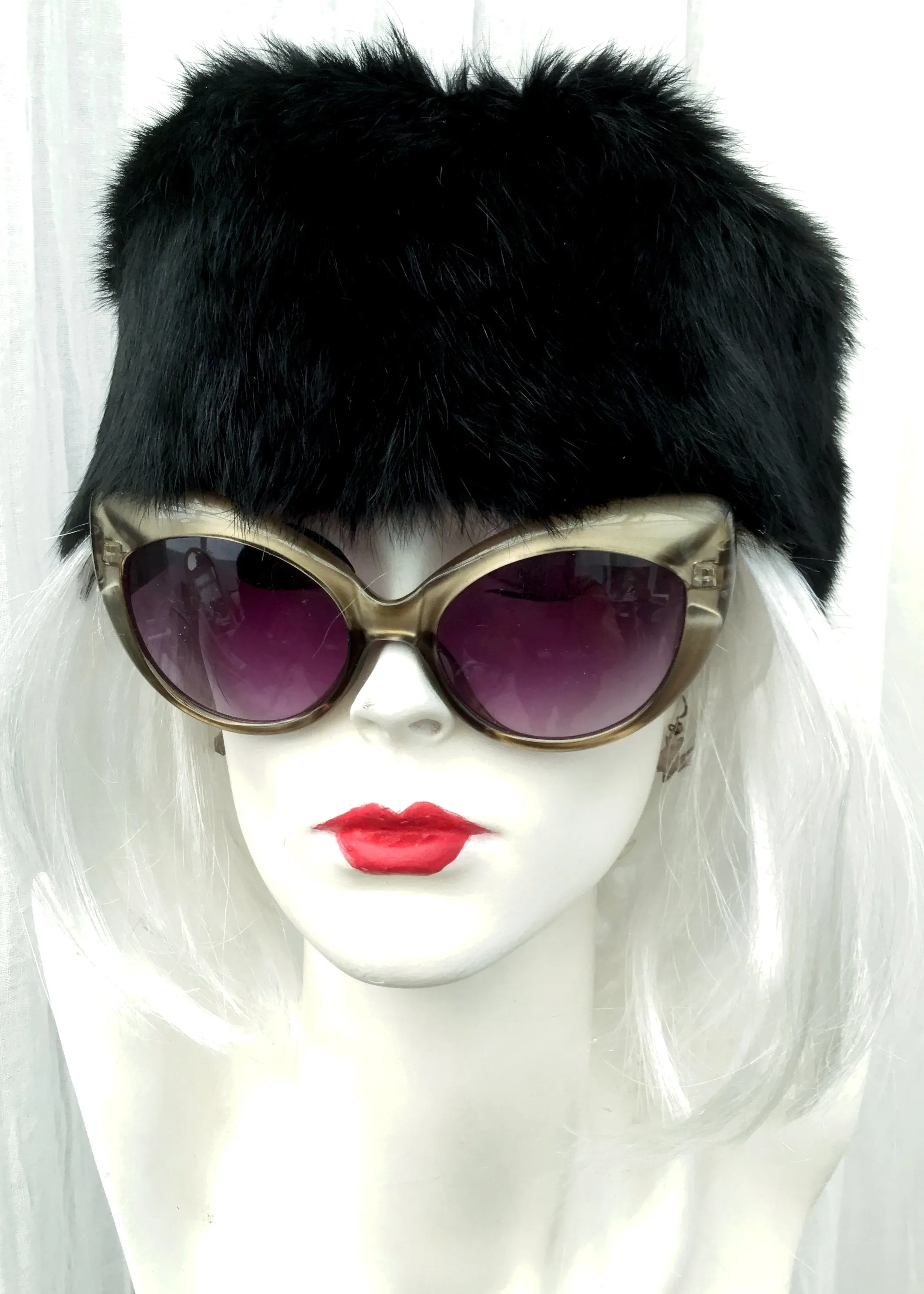 Vintage St Michael Black Rabbit Fur Pillbox Style Hat