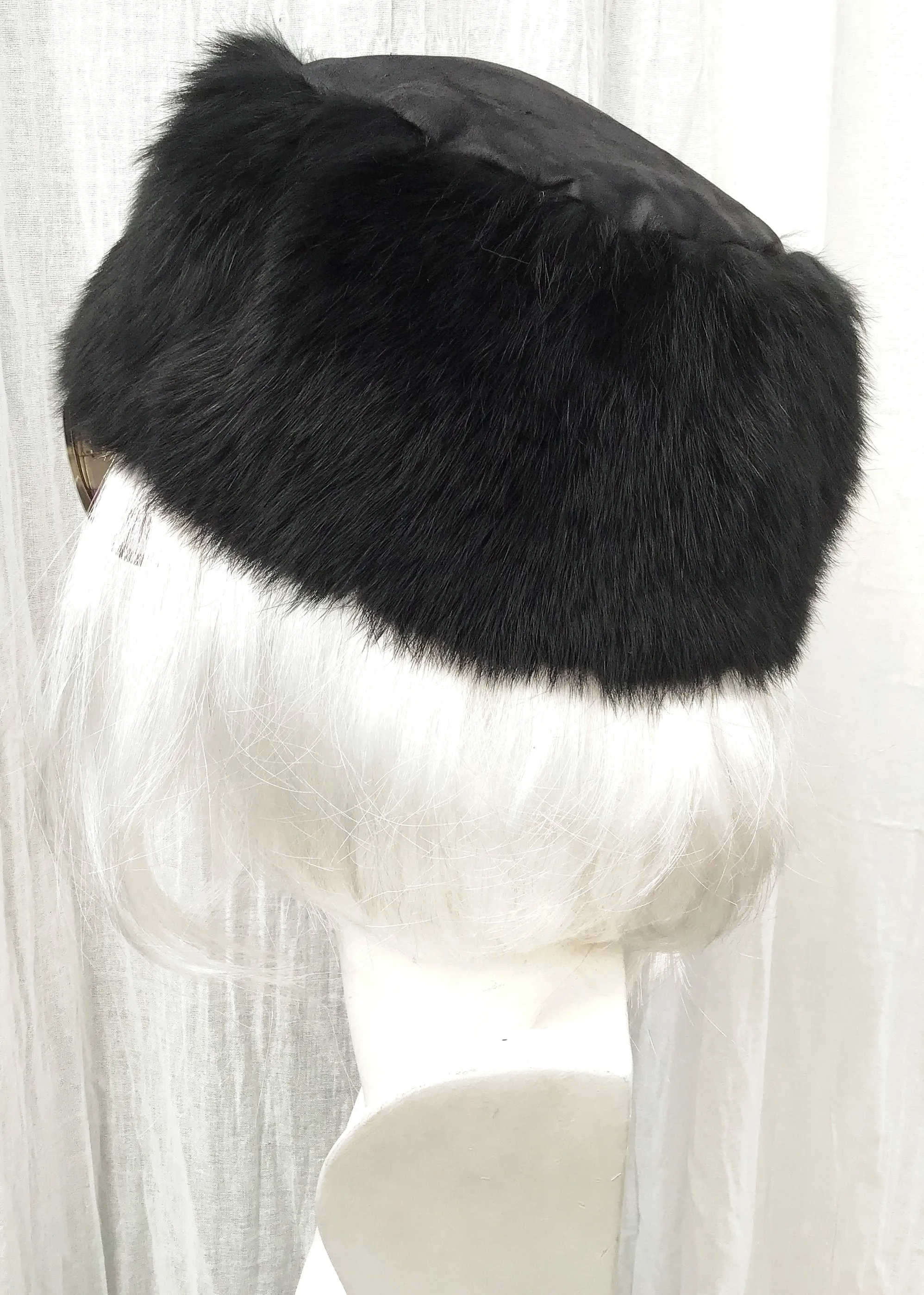 Vintage St Michael Black Rabbit Fur Pillbox Style Hat