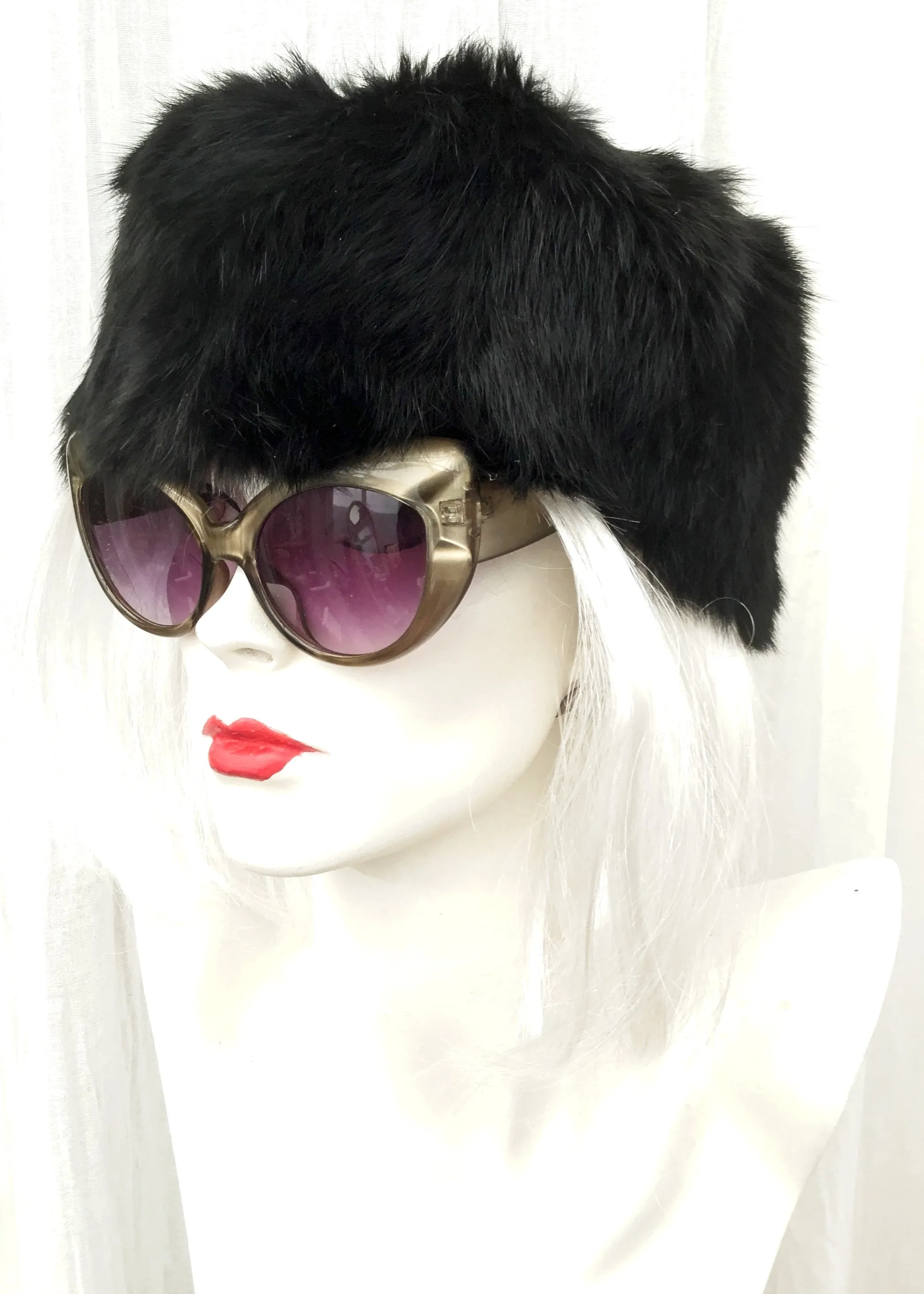 Vintage St Michael Black Rabbit Fur Pillbox Style Hat