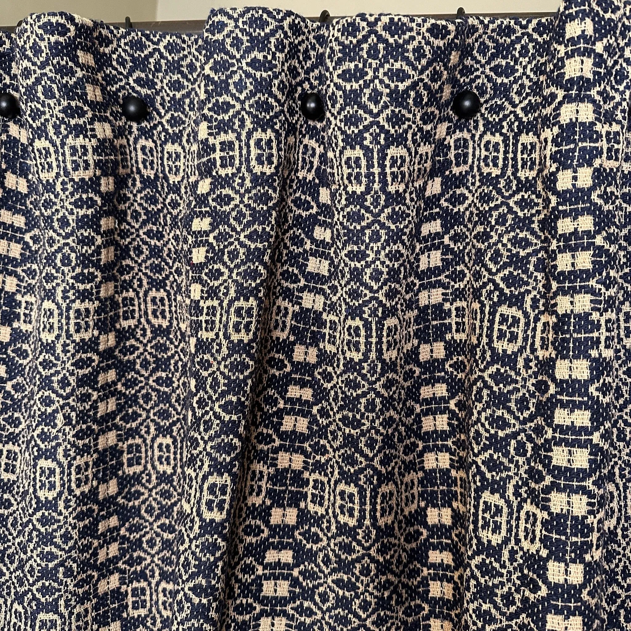 Wentworth Navy and Linen Woven Shower Curtain